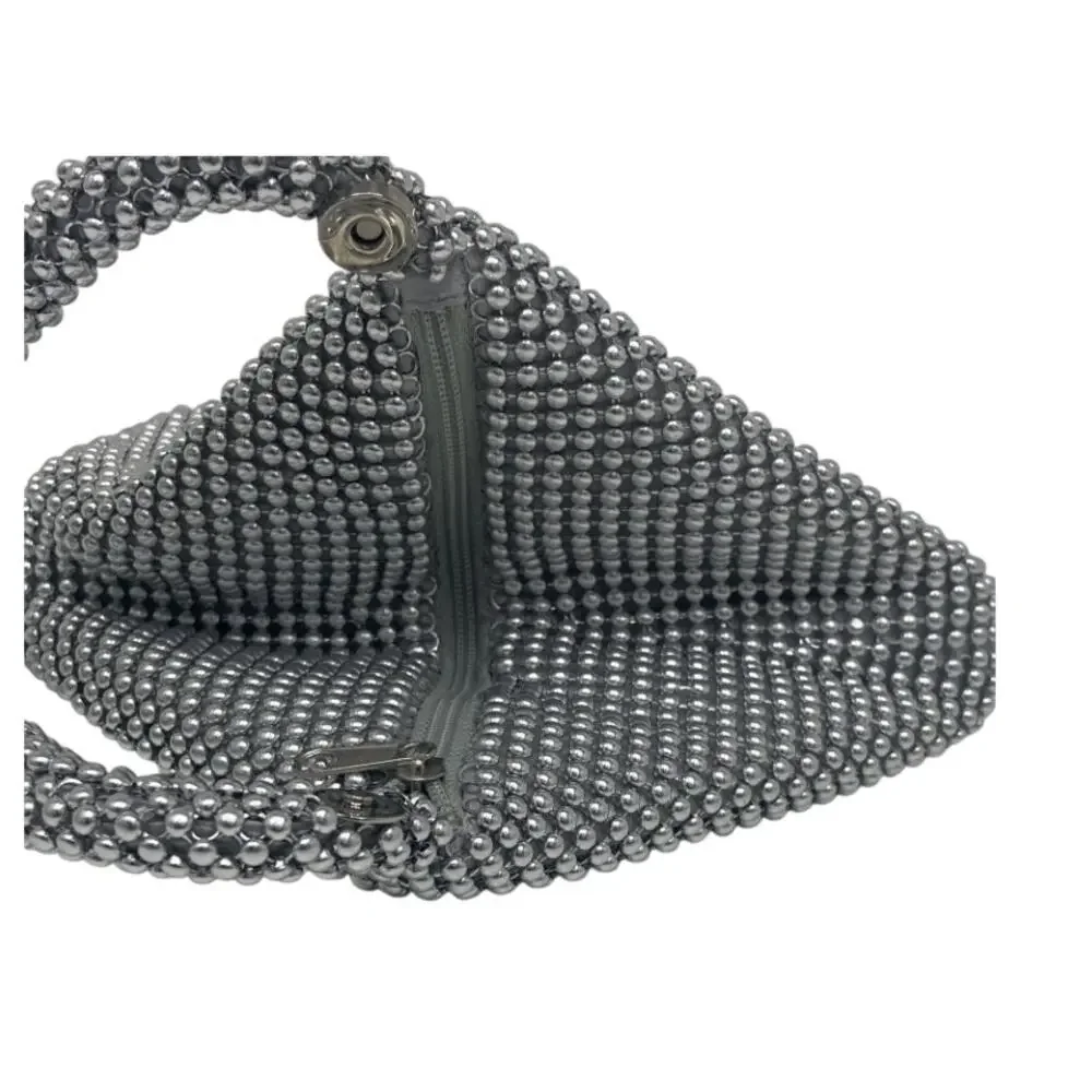 Jessica McClintock Silver Beaded Mesh Wristlet Bag
